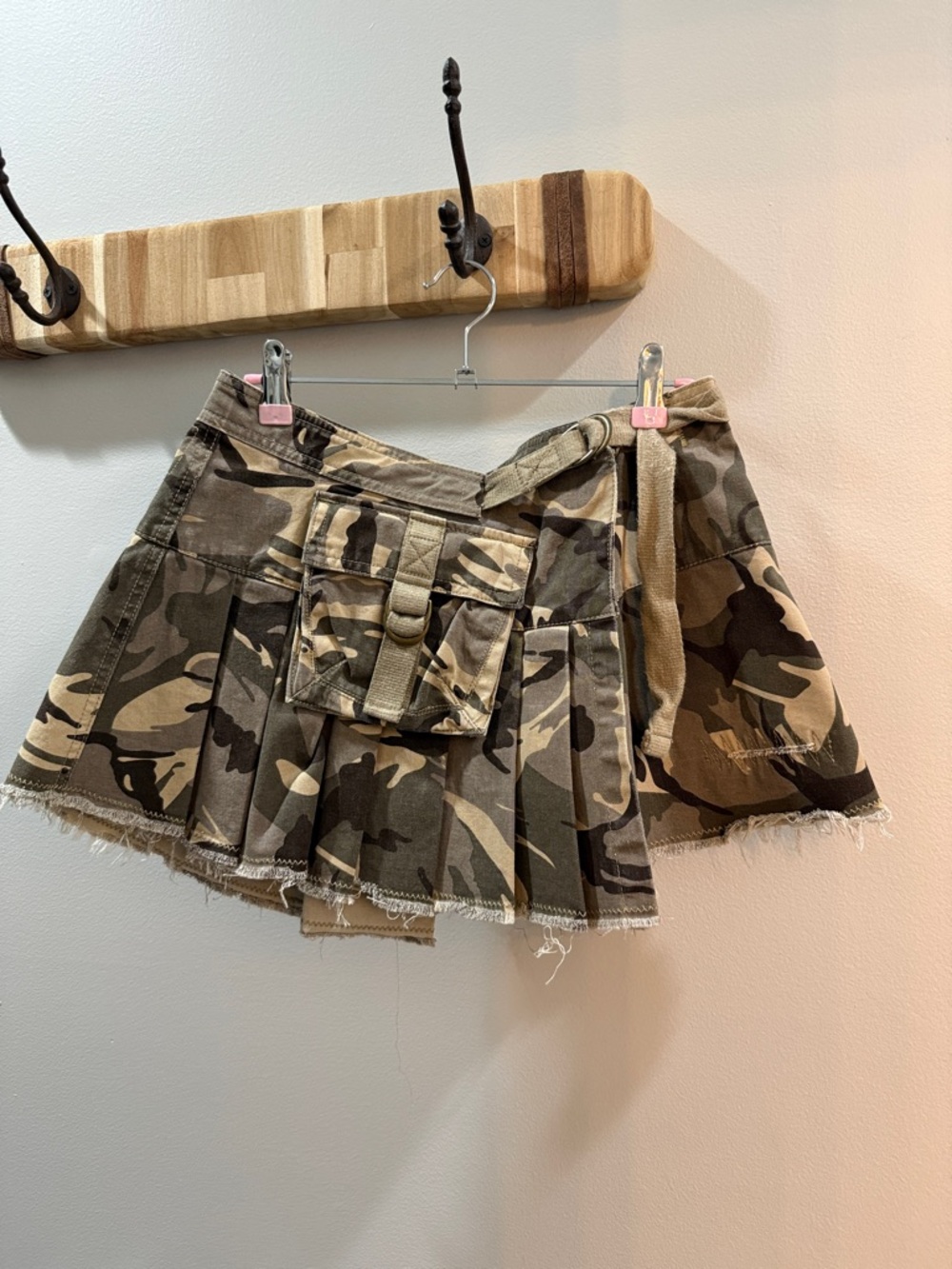 Camo Pleated Mini Skirt with Utility Pocket